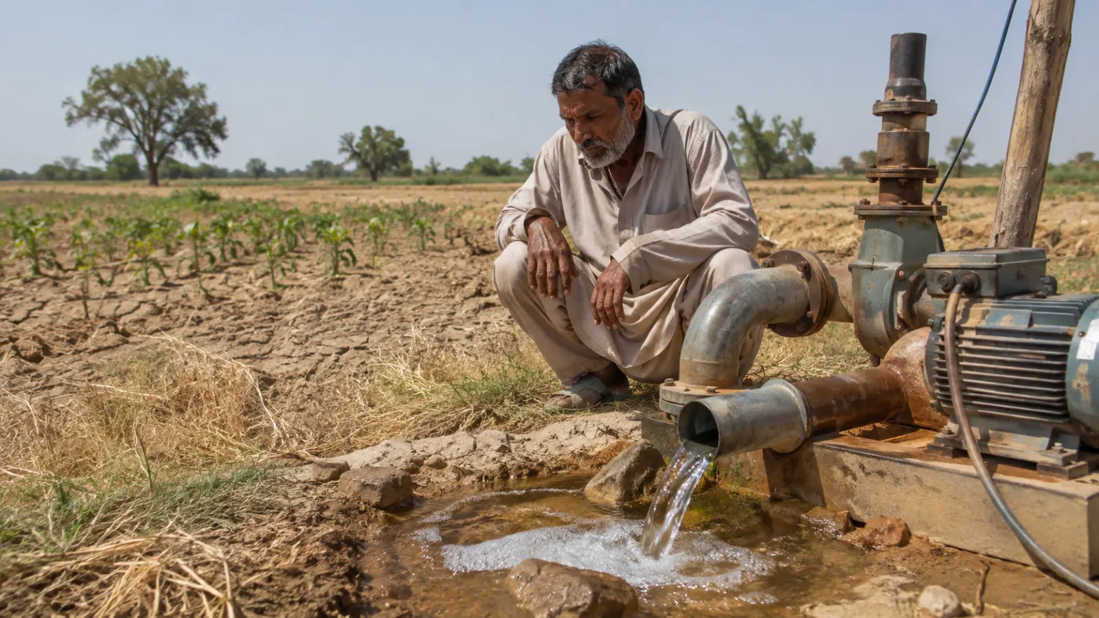 Irrigated farmland in a dry region where groundwater is heavily used for agriculture.