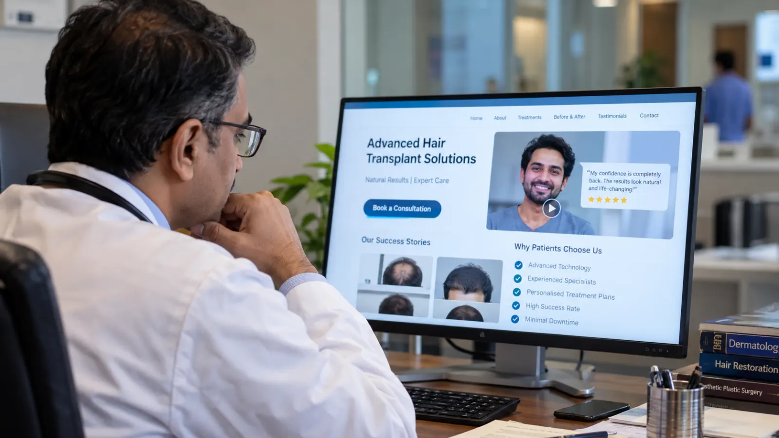 Doctor reviewing digital medical advertising as new NMC guidelines ban AI-generated patient testimonials, fake clinical outcomes and misleading claims.
